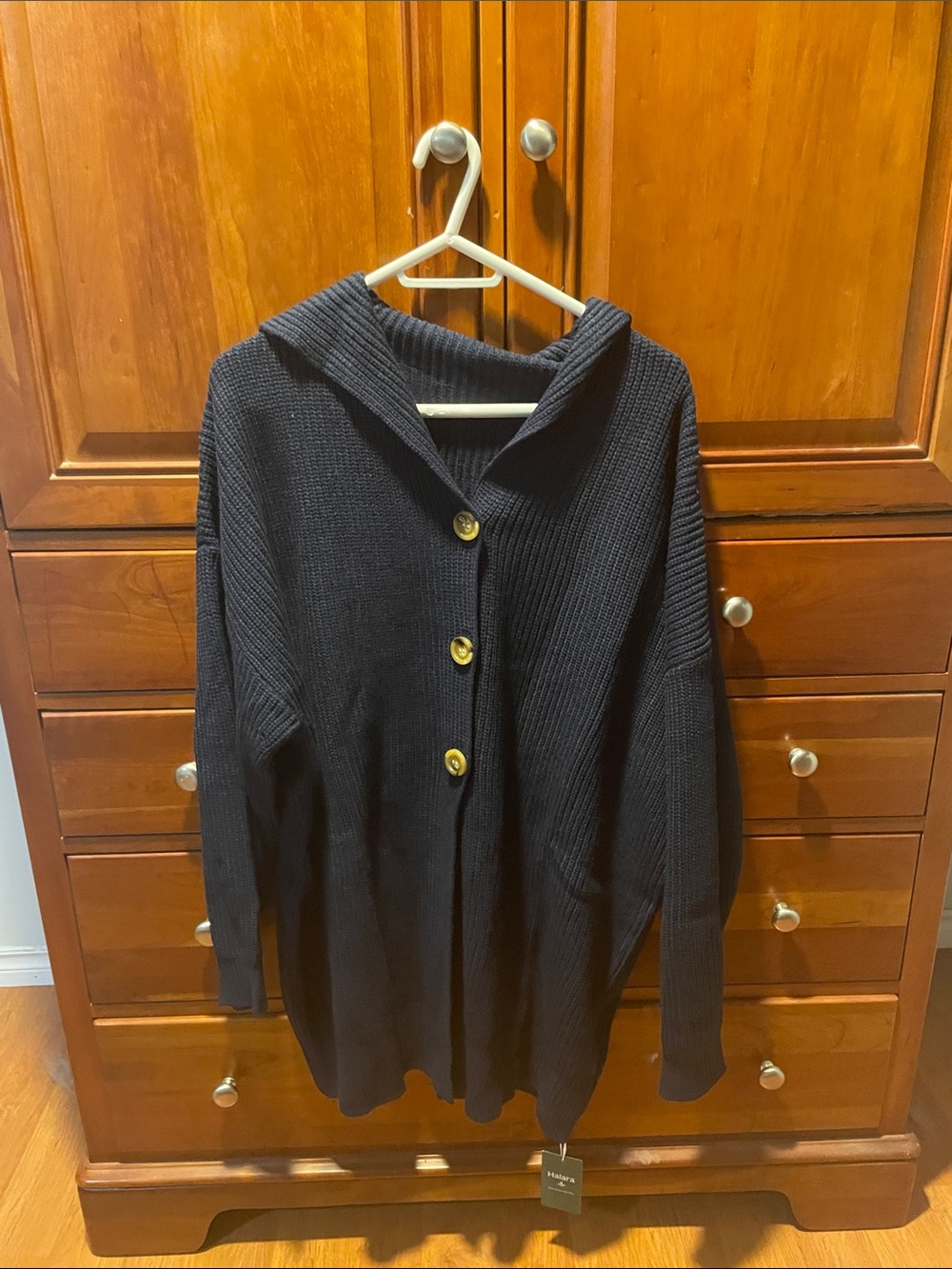 Halara navy blue size Large Lapel long sleeve casual cardigan with pockets.